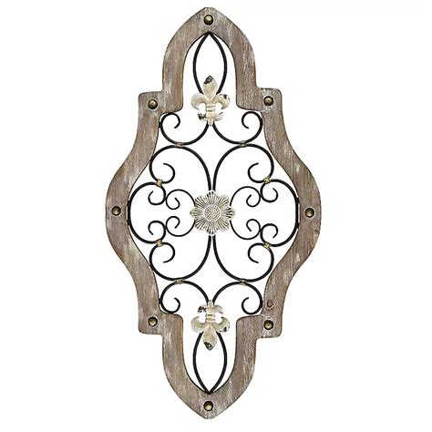 Whitewashed Framed Metal Quatrefoil Plaque 